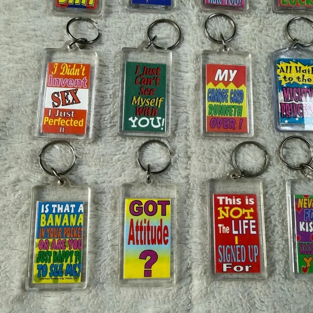 Vtg 90s Y2K Novelty Keychain Lot Funny Sarcastic Quotes Sayings